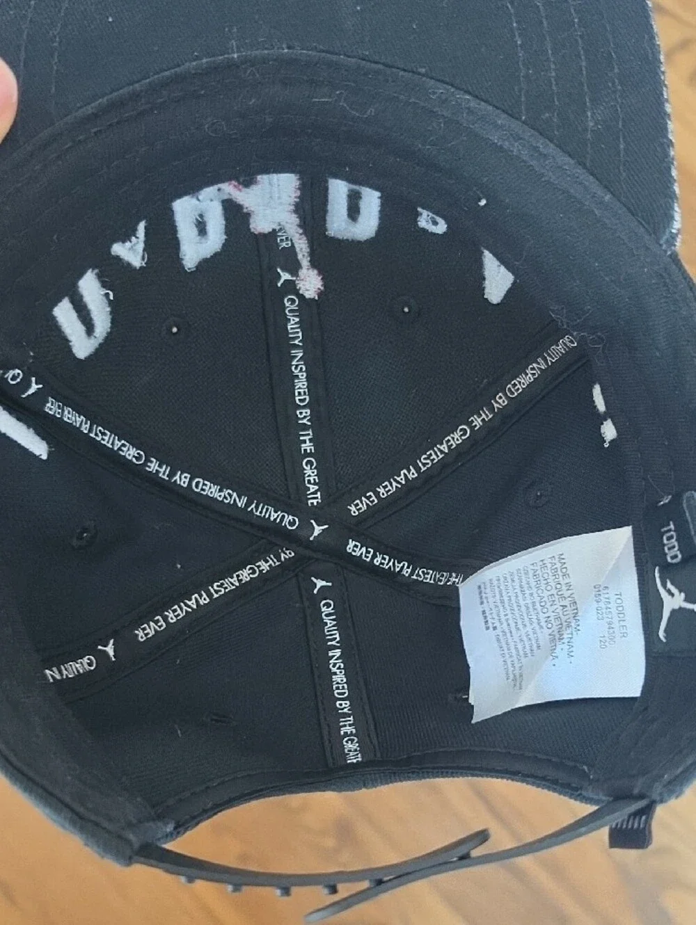 Jordan Kids Black Snapback with Red Jumpman and Grey Elephant Print Brim